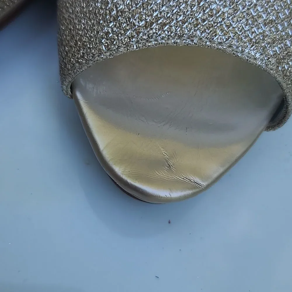 David's Bridal Gold Shimmering Open Toe Heels